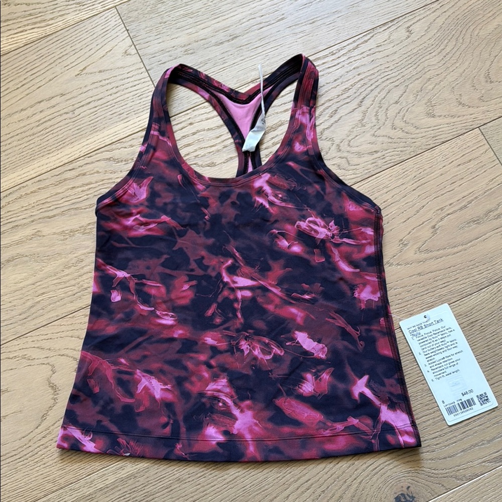 Lululemon Pink and Black racer back cool RB short Tank Top nulu 8